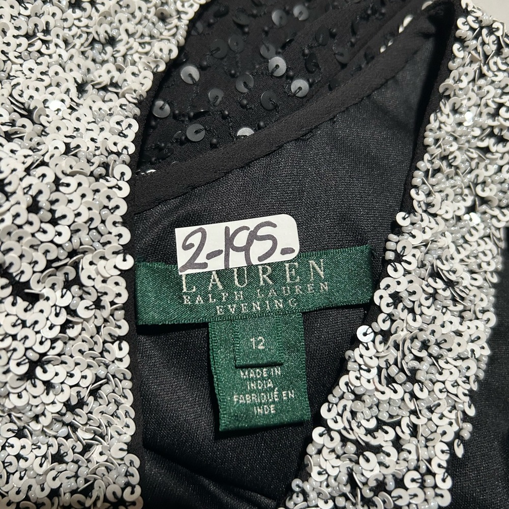 Polo by Ralph Lauren Silver Black Sequin Bodycon Midi Dress - Picture 13 of 14